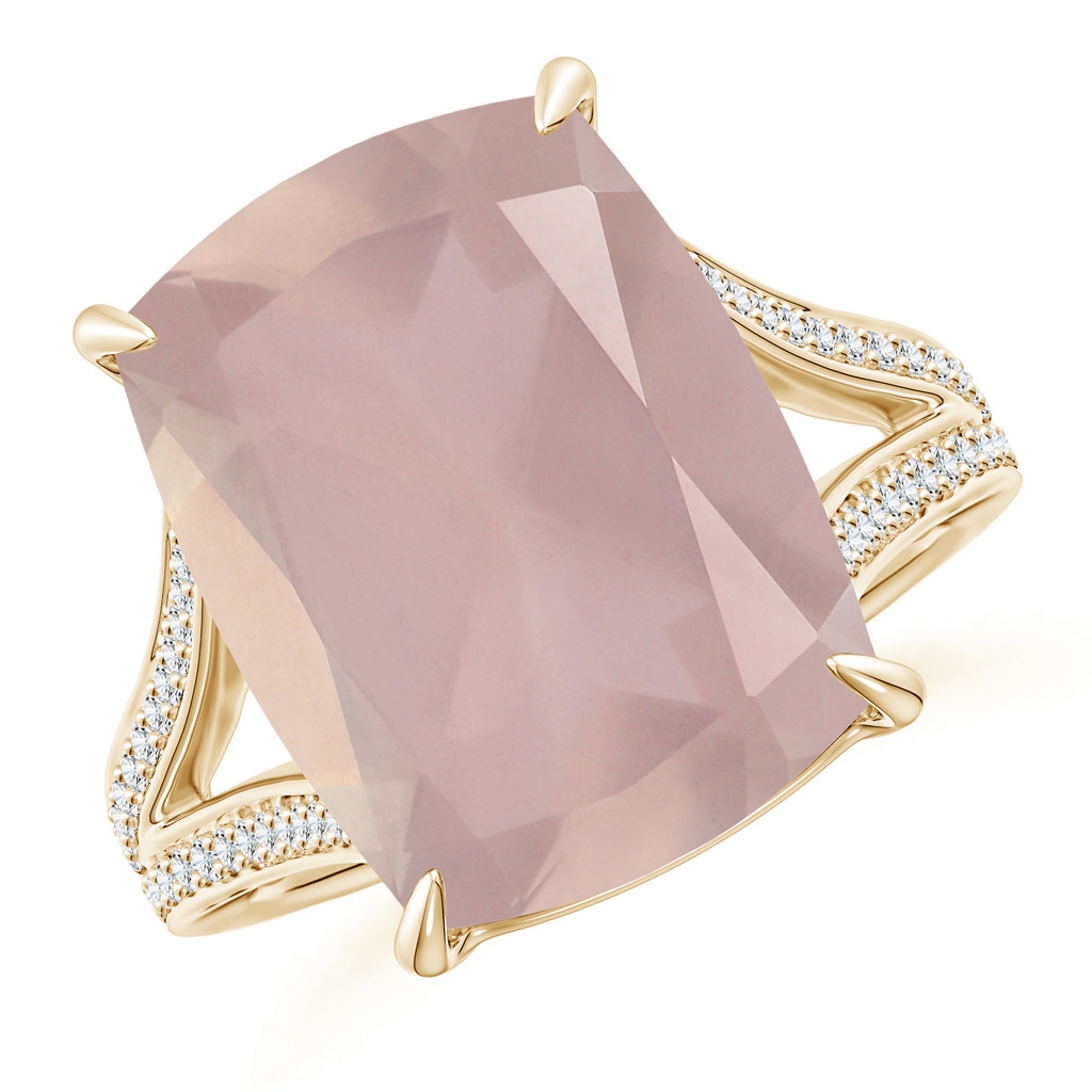 15.92x12.05x7.87mm AAAA GIA Certified Cushion Rectangular Rose Quartz Split Shank Ring in Yellow Gold