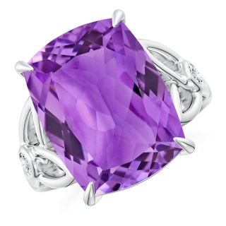 16.03x12.09x7.19mm A GIA Certified Rectangular Cushion Amethyst Celtic Knot Ring. in 18K White Gold