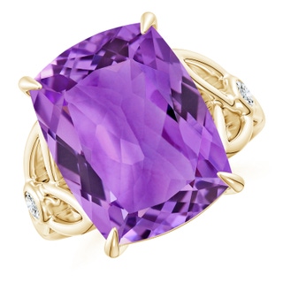 16.03x12.09x7.19mm A GIA Certified Rectangular Cushion Amethyst Celtic Knot Ring. in Yellow Gold