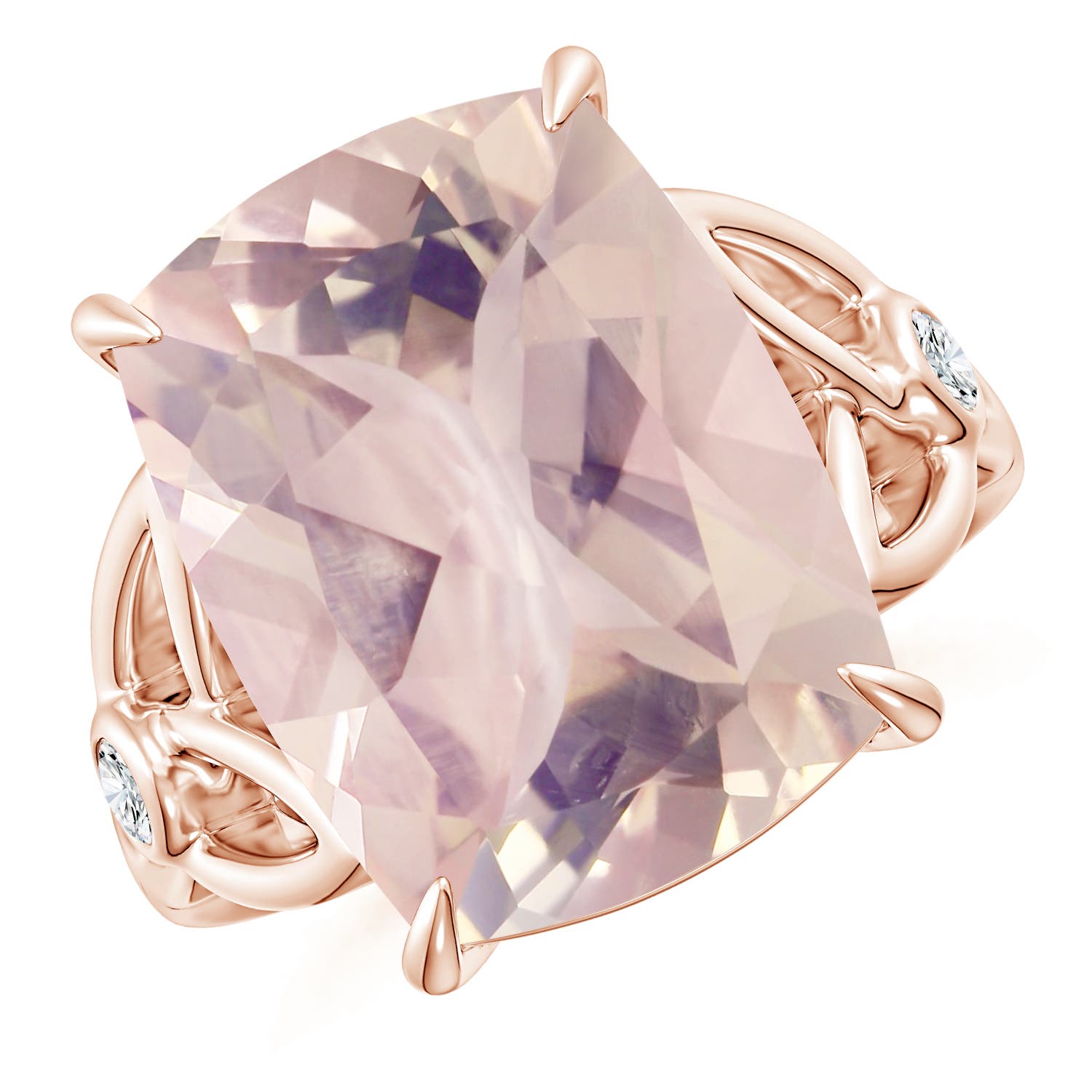 15.92x12.05x7.87mm AAAA GIA Certified Cushion Rectangular Rose Quartz Celtic Knot Ring in 18CT Rose Gold