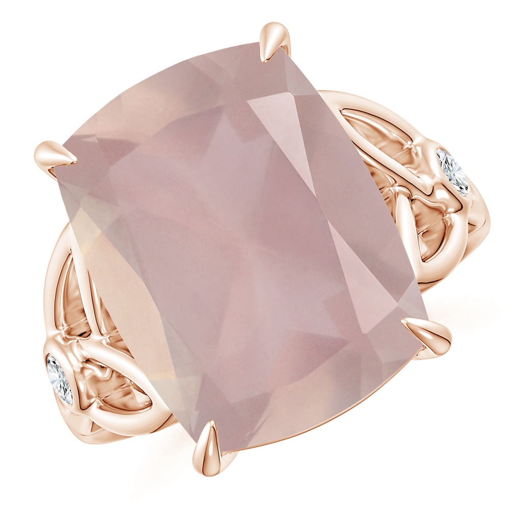 15.92x12.05x7.87mm AAAA GIA Certified Cushion Rectangular Rose Quartz Celtic Knot Ring in Rose Gold 