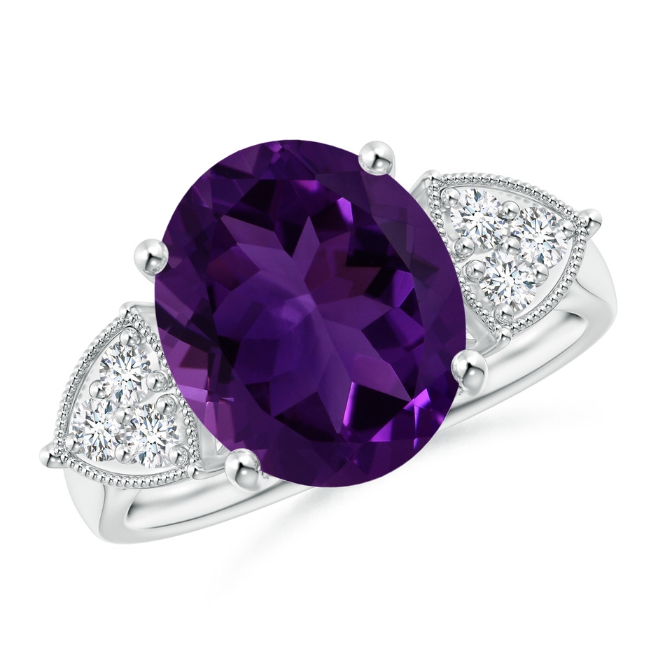 12.09x10.12x6.52mm AAA GIA Certified Oval Amethyst Cocktail Ring with Trio Diamonds in White Gold 