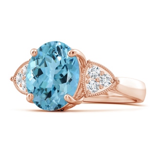 13.06x10.05x6.8mm AAAA GIA Certified Oval Aquamarine Cocktail Ring with Trio Diamonds in 18K Rose Gold