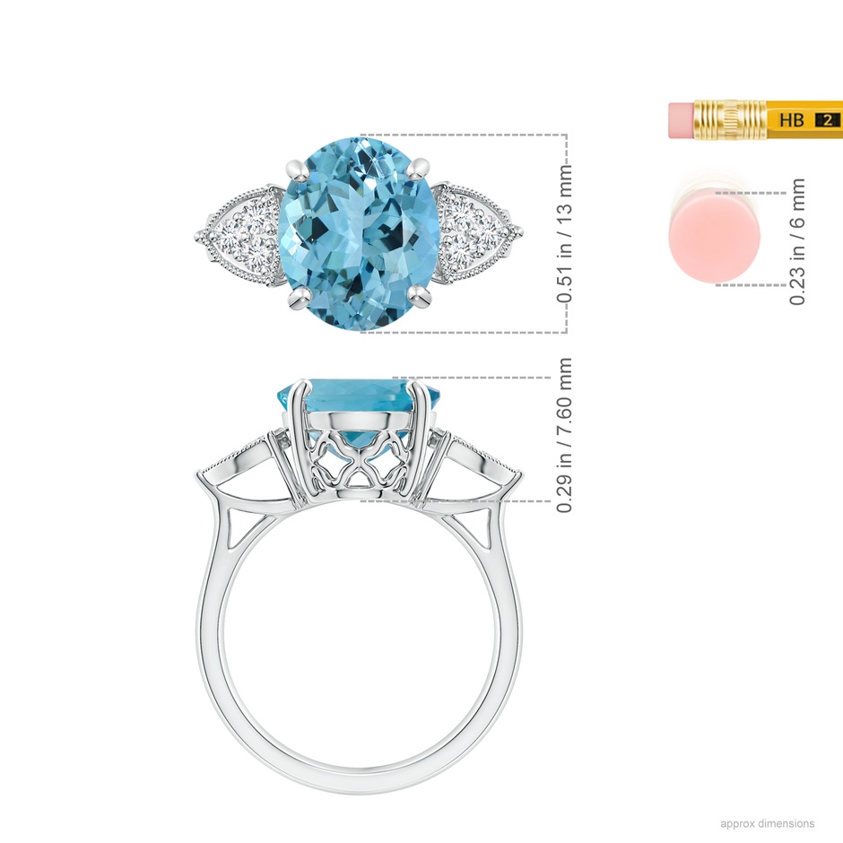 13.06x10.05x6.8mm AAAA GIA Certified Oval Aquamarine Cocktail Ring with Trio Diamonds in P950 Platinum ruler