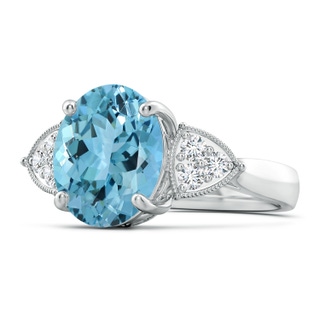 13.06x10.05x6.8mm AAAA GIA Certified Oval Aquamarine Cocktail Ring with Trio Diamonds in White Gold