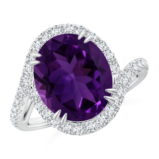 12.09x10.12x6.52mm AAA GIA Certified Oval Amethyst Bypass Shank Ring with Diamonds in P950 Platinum