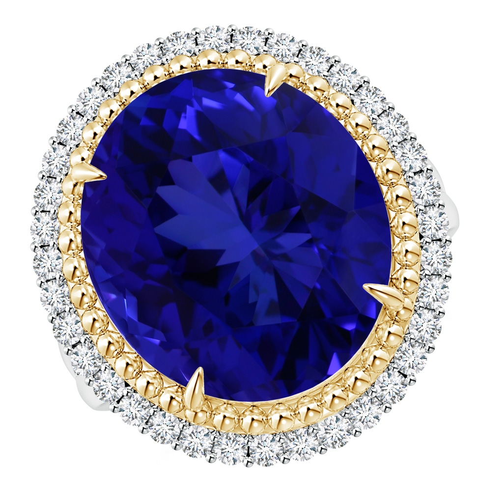 16.09x13.82x11.90mm AAAA Claw-Set GIA Certified Oval Tanzanite Floral Halo Ring in 18K White Gold 18K Yellow Gold