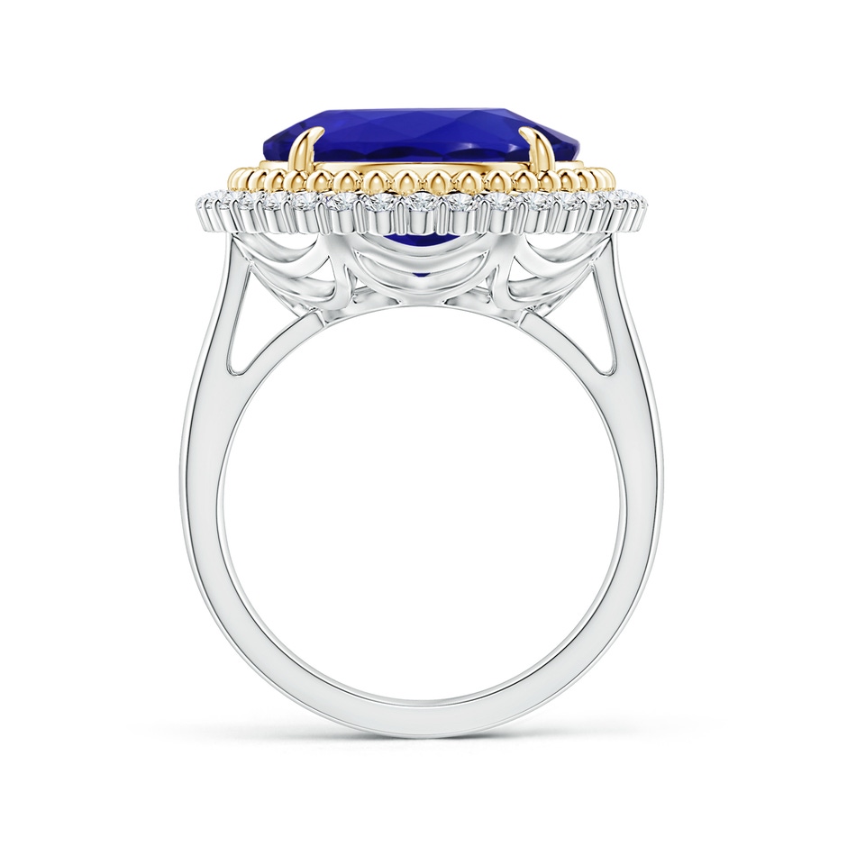 16.09x13.82x11.90mm AAAA Claw-Set GIA Certified Oval Tanzanite Floral Halo Ring in 18K White Gold 18K Yellow Gold side-1