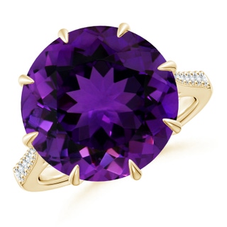 14.13x14.09x9.33mm AAAA Classic GIA Certified Round Amethyst Ring with Diamonds in 10K Yellow Gold