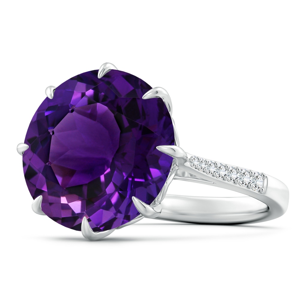 14.13x14.09x9.33mm AAAA Classic GIA Certified Round Amethyst Ring with Diamonds in 18K White Gold Side 199