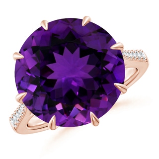 14.13x14.09x9.33mm AAAA Classic GIA Certified Round Amethyst Ring with Diamonds in 9K Rose Gold