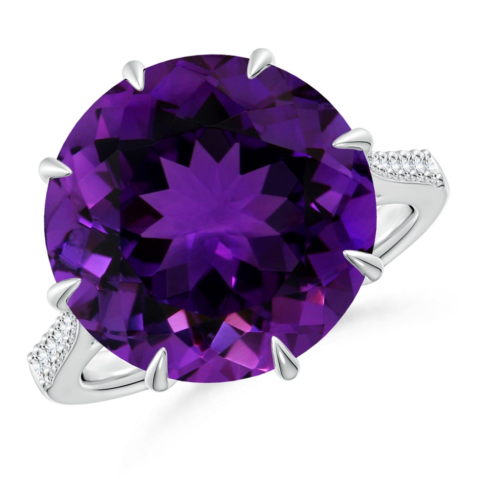 14.13x14.09x9.33mm AAAA Classic GIA Certified Round Amethyst Ring with Diamonds in White Gold 