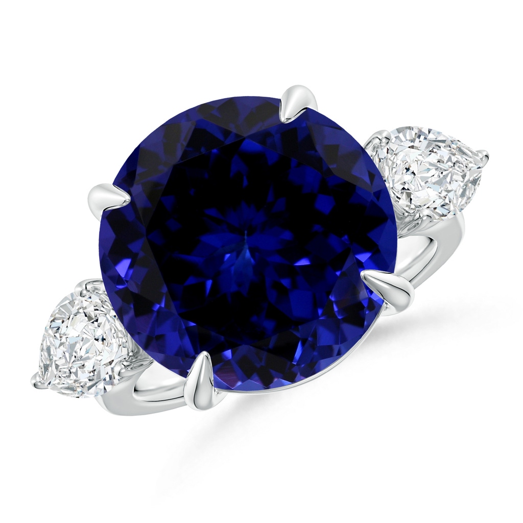 13.10x12.92x9.73mm AAAA GIA Certified Round Tanzanite Ring with Pear Diamond's in White Gold