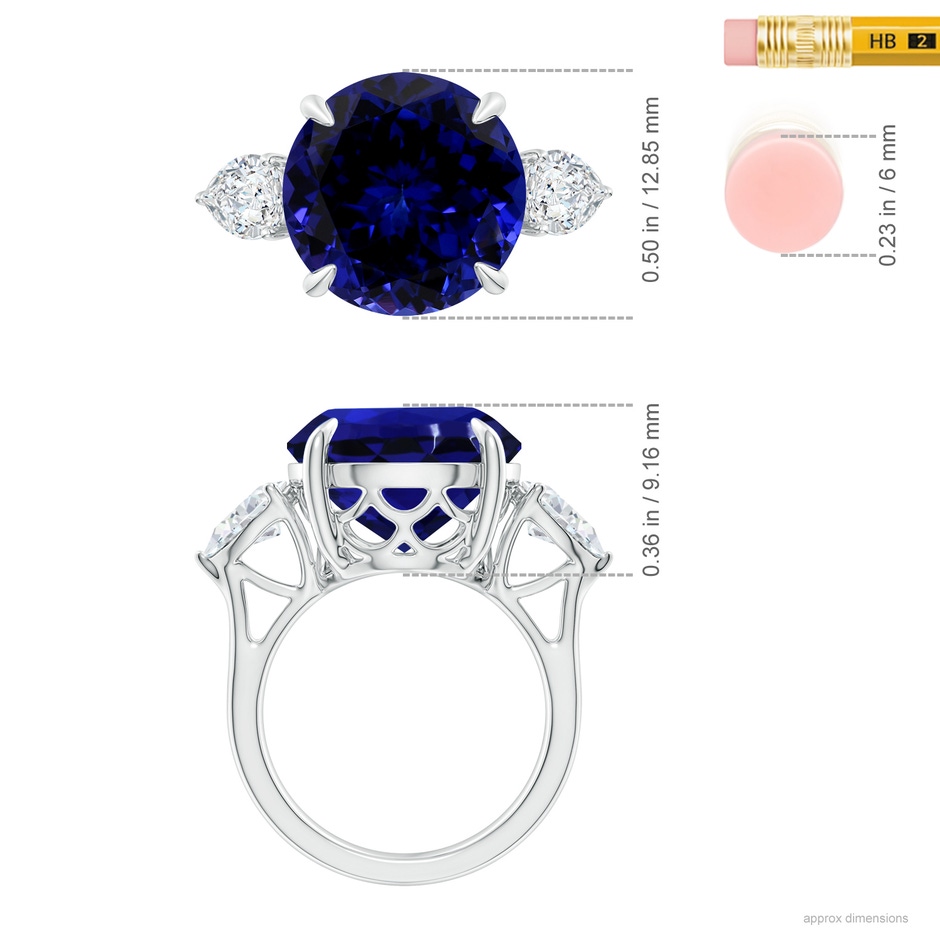 13.10x12.92x9.73mm AAAA GIA Certified Round Tanzanite Ring with Pear Diamond's in White Gold ruler