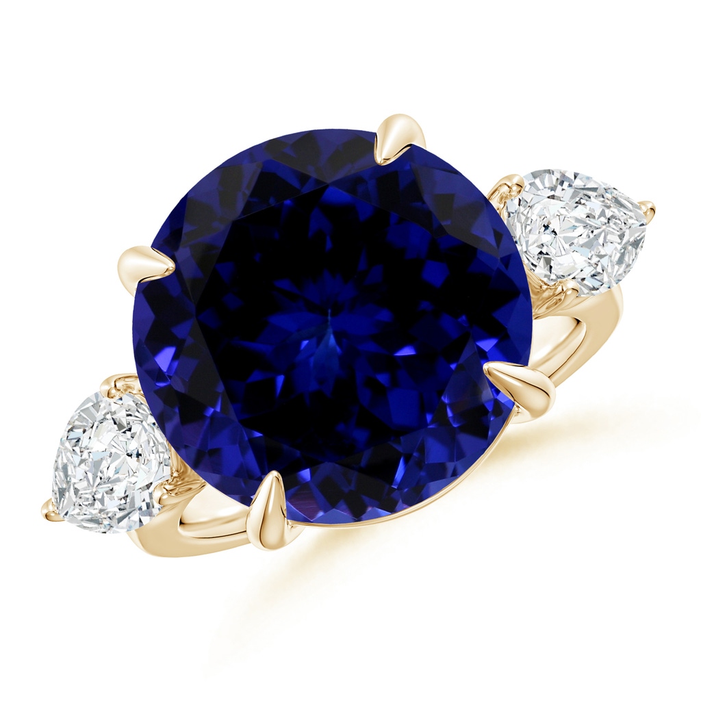 13.10x12.92x9.73mm AAAA GIA Certified Round Tanzanite Ring with Pear Diamond's in Yellow Gold