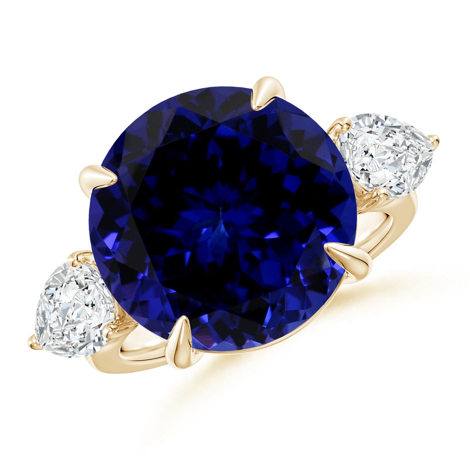13.10x12.92x9.73mm AAAA GIA Certified Round Tanzanite Ring with Pear Diamond's in Yellow Gold 