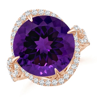 15.00x14.93x9.36mm AAAA GIA Certified Round Amethyst Twisted Split Shank Halo Ring in 10K Rose Gold