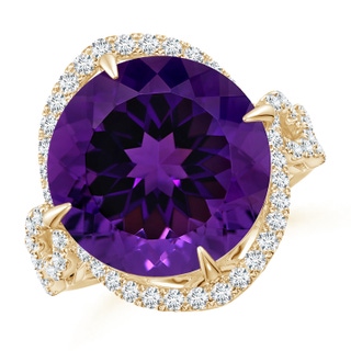 15.00x14.93x9.36mm AAAA GIA Certified Round Amethyst Twisted Split Shank Halo Ring in 10K Yellow Gold