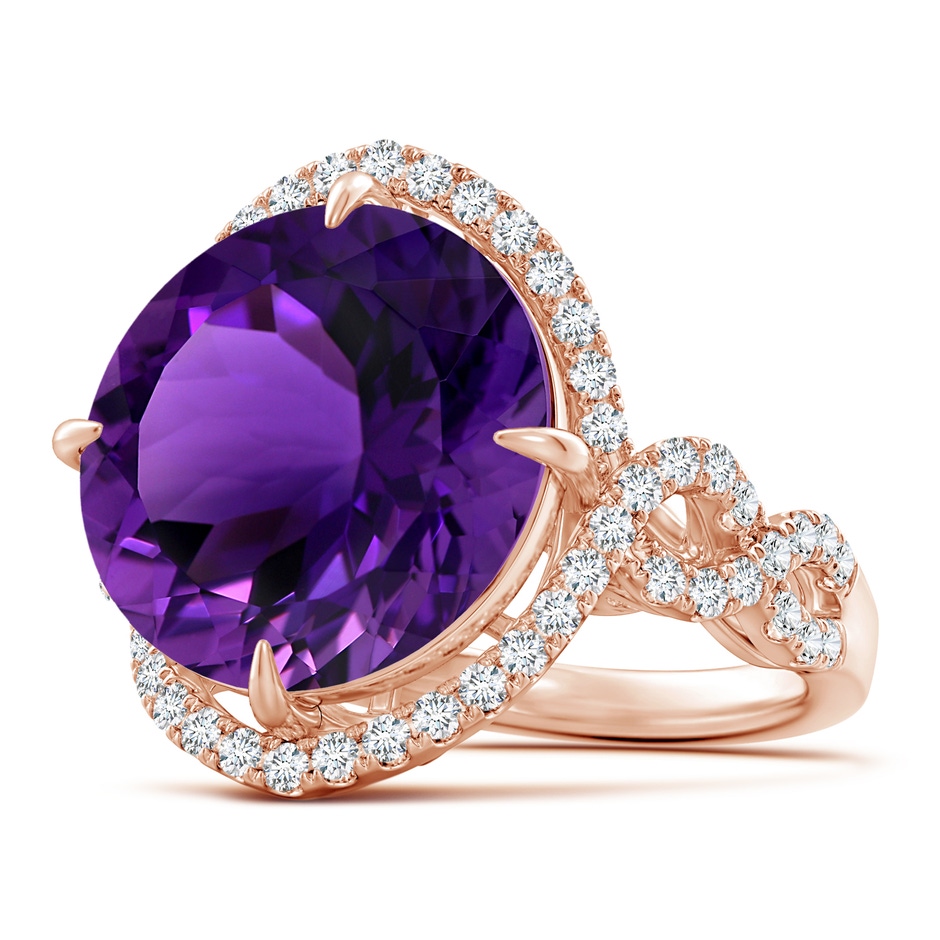 15.00x14.93x9.36mm AAAA GIA Certified Round Amethyst Twisted Split Shank Halo Ring in 18K Rose Gold side 199