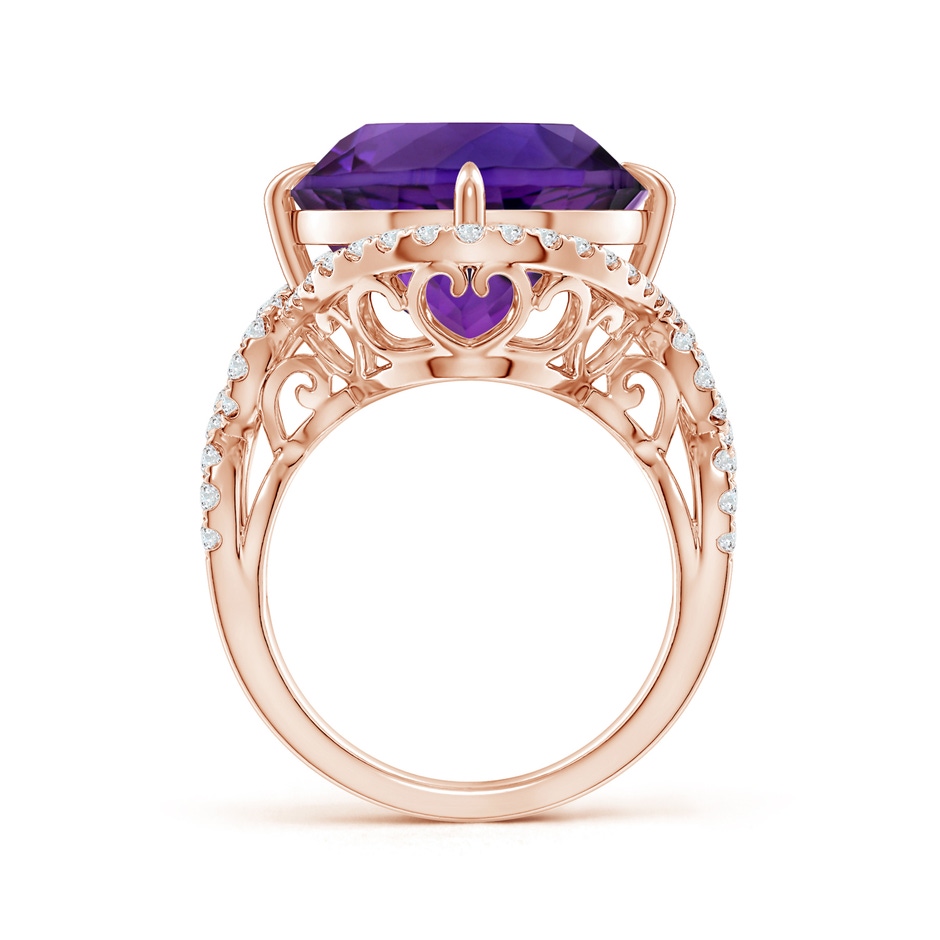 15.00x14.93x9.36mm AAAA GIA Certified Round Amethyst Twisted Split Shank Halo Ring in 18K Rose Gold side 399