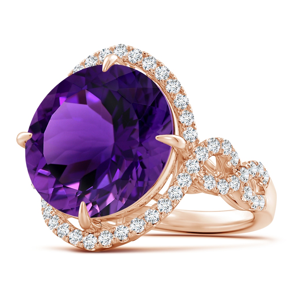 15.00x14.93x9.36mm AAAA GIA Certified Round Amethyst Twisted Split Shank Halo Ring in Rose Gold - side 199