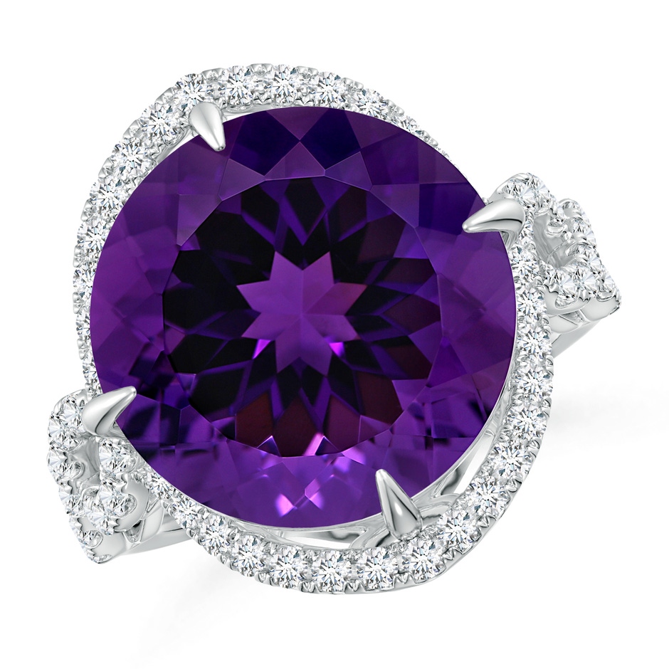 15.00x14.93x9.36mm AAAA GIA Certified Round Amethyst Twisted Split Shank Halo Ring in White Gold 