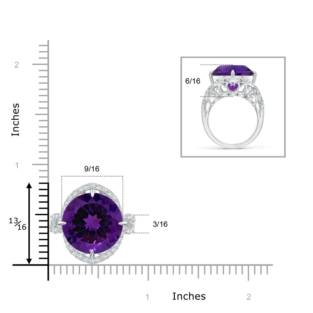 15.00x14.93x9.36mm AAAA GIA Certified Round Amethyst Twisted Split Shank Halo Ring in White Gold ruler