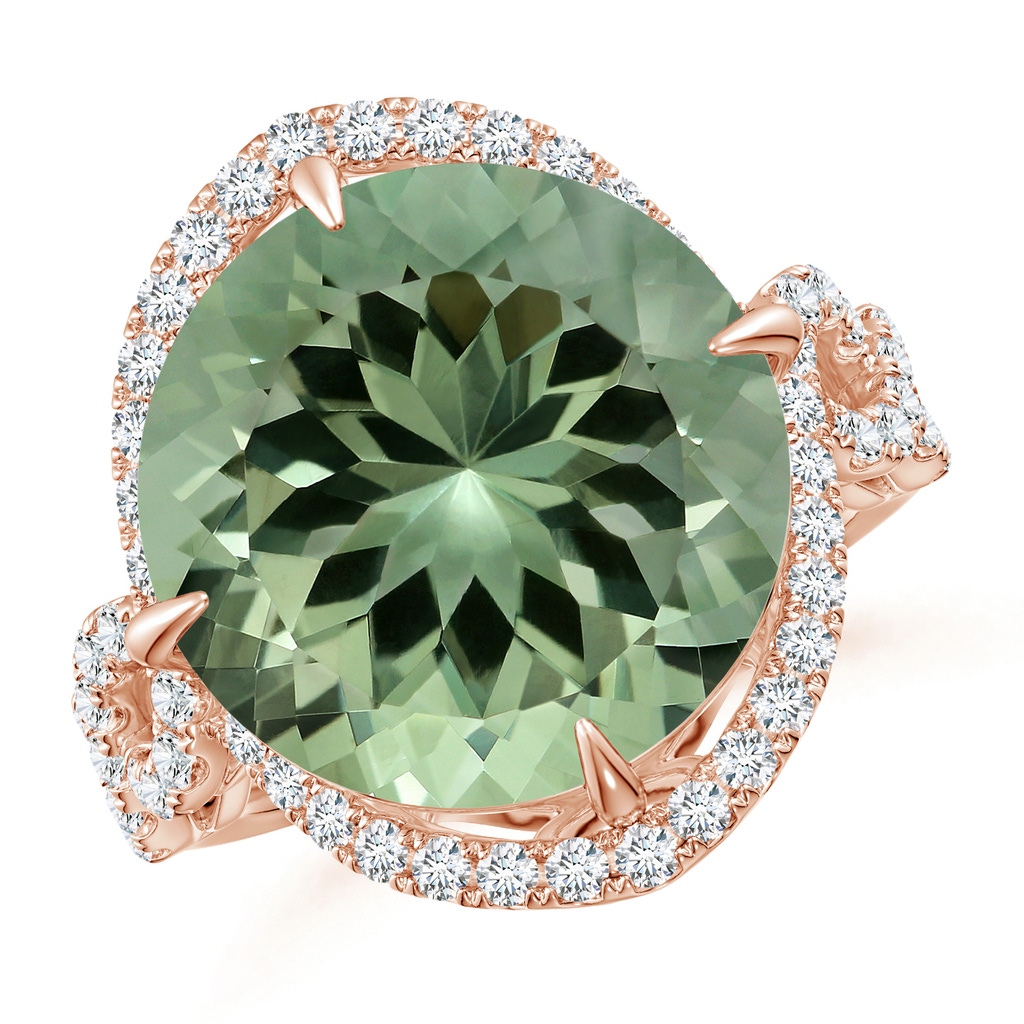 14.18x14.12x8.75mm AAA GIA Certified Round Green Amethyst Twisted Split Shank Halo Ring in 18K Rose Gold