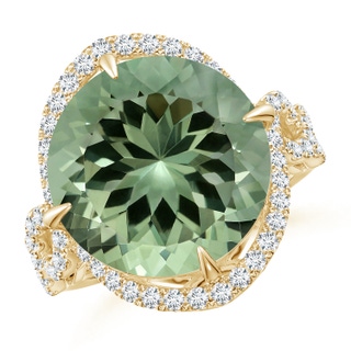 14.18x14.12x8.75mm AAA GIA Certified Round Green Amethyst Twisted Split Shank Halo Ring in 18K Yellow Gold