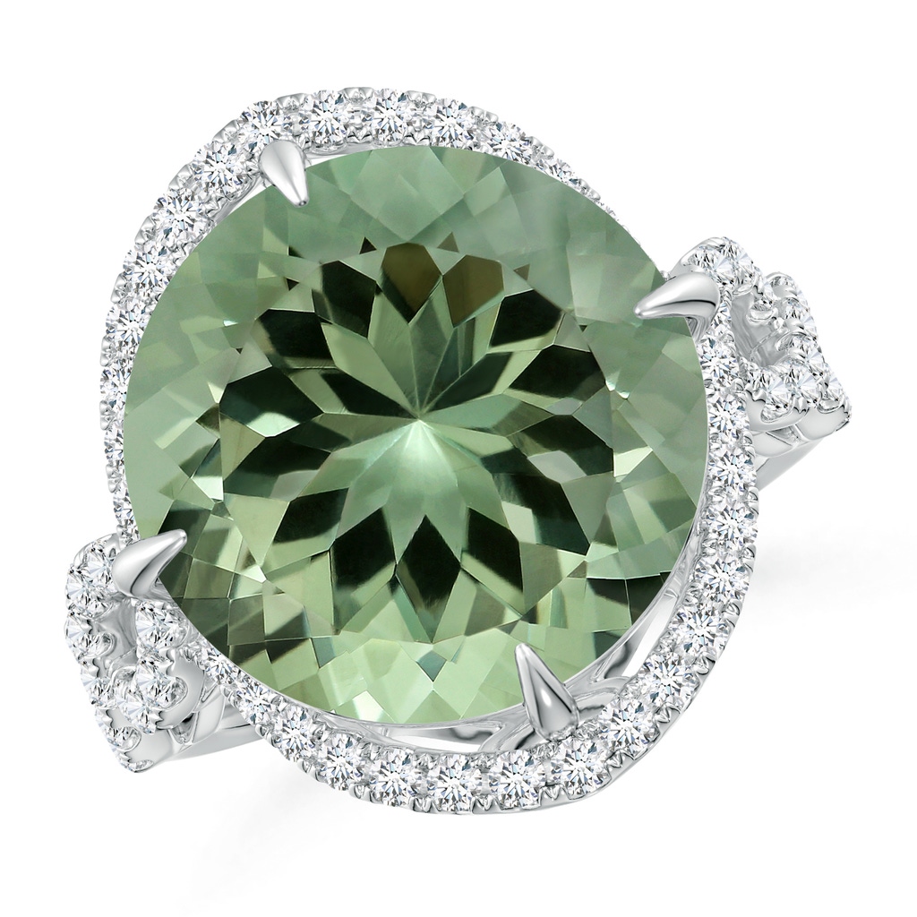 14.18x14.12x8.75mm AAA GIA Certified Round Green Amethyst Twisted Split Shank Halo Ring in White Gold