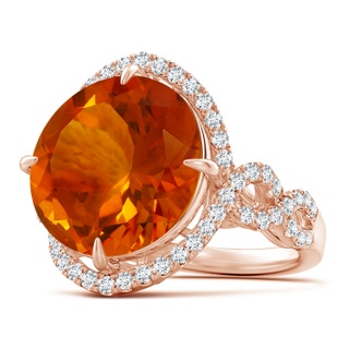 12.10-12.15x7.65mm AAAA GIA Certified Round Citrine Twisted Split Shank Halo Ring in 18K Rose Gold