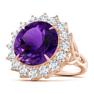 15.00x14.93x9.36mm AAAA GIA Certified Round Amethyst Floral Cocktail Ring in 10K Rose Gold