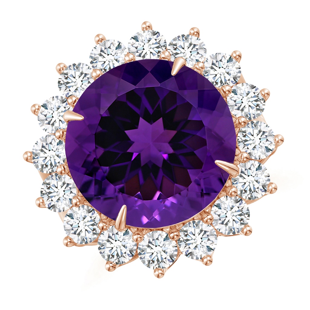 15.00x14.93x9.36mm AAAA GIA Certified Round Amethyst Floral Cocktail Ring in Rose Gold - side 199