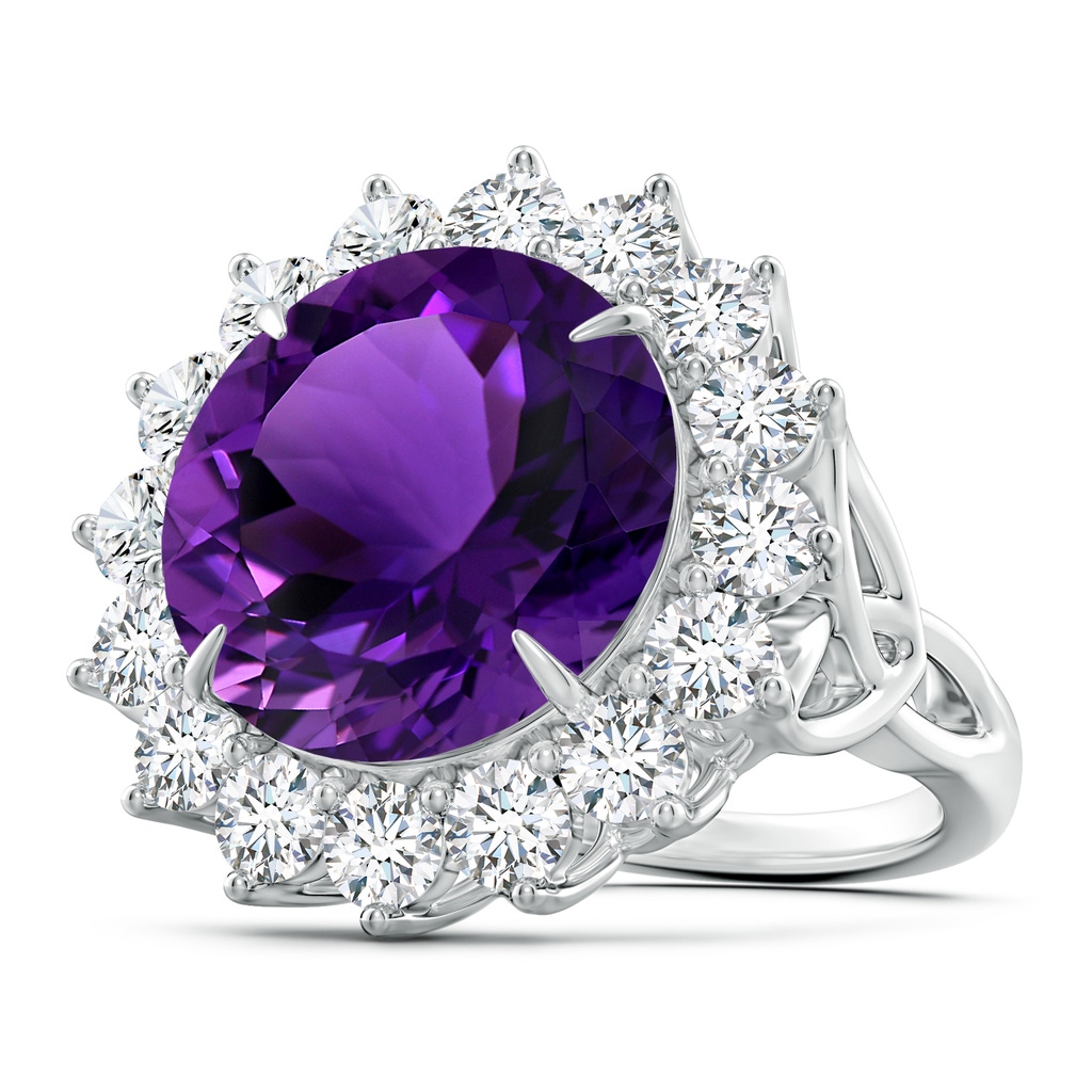 15.00x14.93x9.36mm AAAA GIA Certified Round Amethyst Floral Cocktail Ring in White Gold