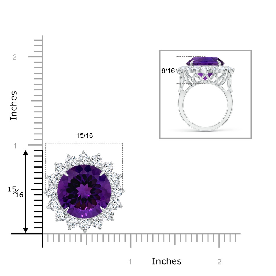 15.00x14.93x9.36mm AAAA GIA Certified Round Amethyst Floral Cocktail Ring in White Gold ruler