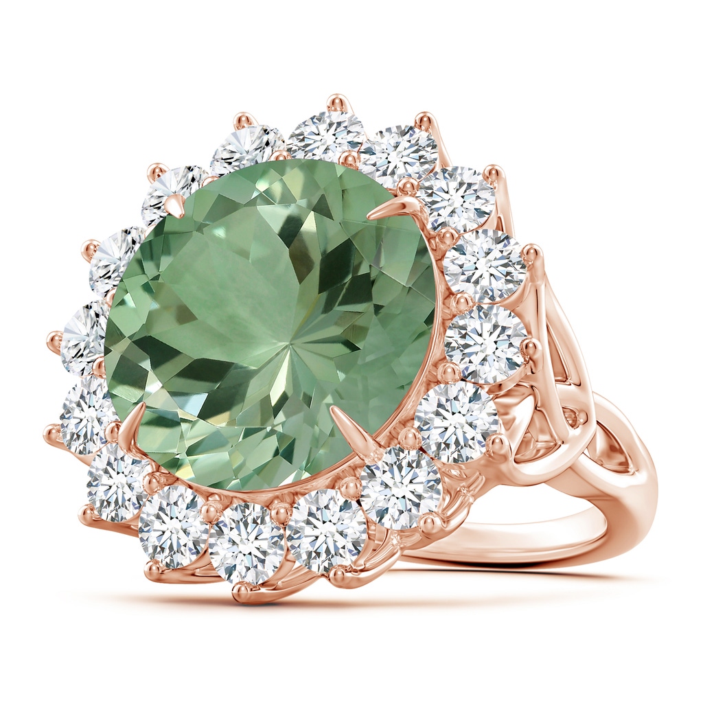 14.18x14.12x8.75mm AAA GIA Certified Round Green Amethyst Floral Cocktail Ring in 18K Rose Gold