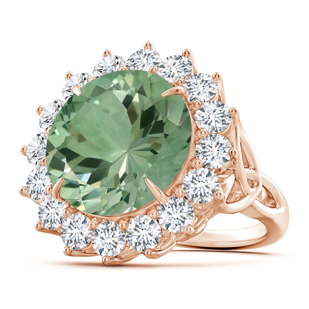 14.18x14.12x8.75mm AAA GIA Certified Round Green Amethyst Floral Cocktail Ring in Rose Gold