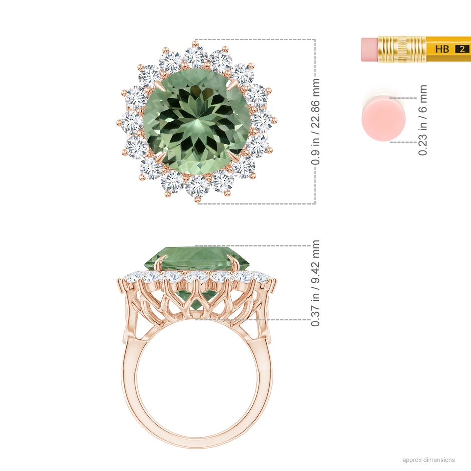 14.18x14.12x8.75mm AAA GIA Certified Round Green Amethyst Floral Cocktail Ring in Rose Gold ruler