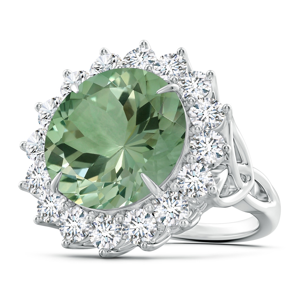 14.18x14.12x8.75mm AAA GIA Certified Round Green Amethyst Floral Cocktail Ring in White Gold