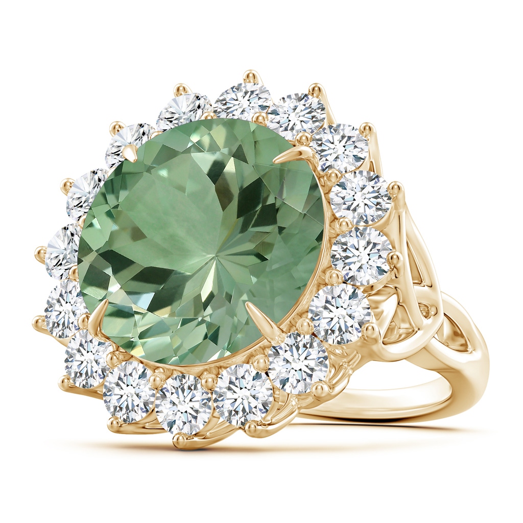 14.18x14.12x8.75mm AAA GIA Certified Round Green Amethyst Floral Cocktail Ring in Yellow Gold