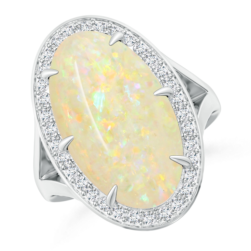 18.19x11.95x5mm AAAA GIA Certified Opal Split Shank Ring with Diamond Halo in 18K White Gold