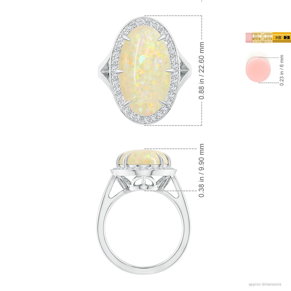 18.19x11.95x5mm AAAA GIA Certified Opal Split Shank Ring with Diamond Halo in 18K White Gold ruler