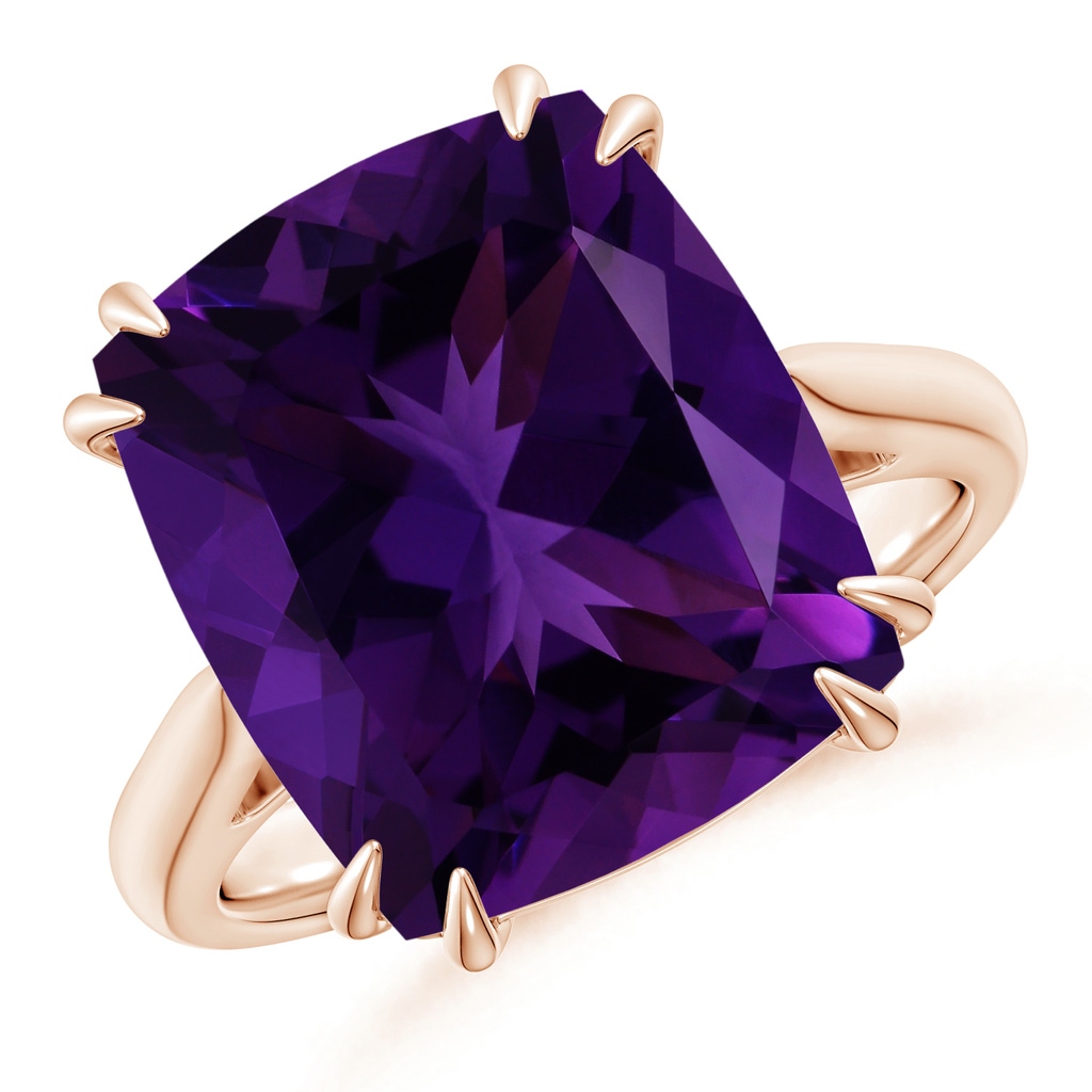 14.13x12.06x8.35mm AAA GIA Certified Vintage Style Double Claw-Set Amethyst Ring in Rose Gold