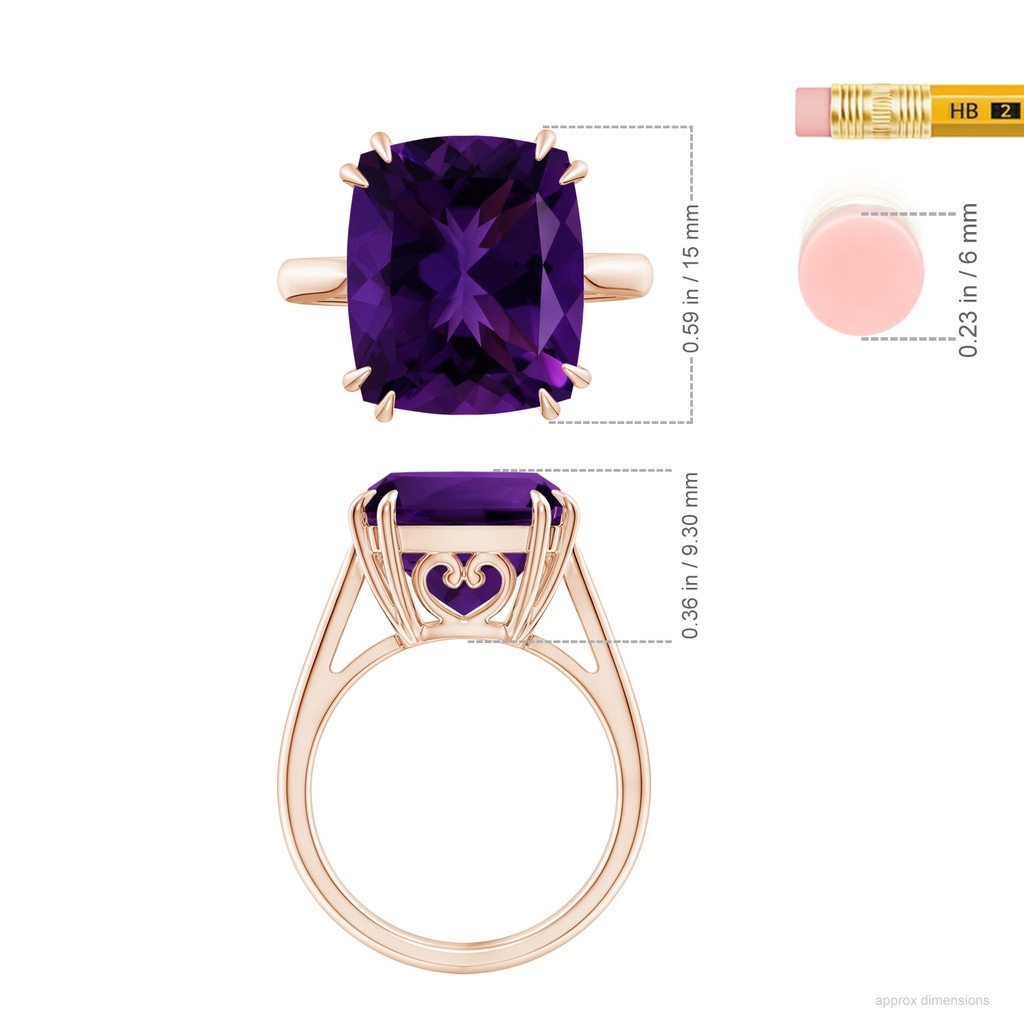 14.13x12.06x8.35mm AAA GIA Certified Vintage Style Double Claw-Set Amethyst Ring in Rose Gold ruler