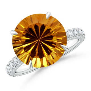 12.20x12.14x8.14mm AAAA GIA Certified Citrine Solitaire Ring with Diamond Accents in 18K White Gold