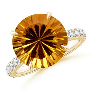 12.20x12.14x8.14mm AAAA GIA Certified Citrine Solitaire Ring with Diamond Accents in 18K Yellow Gold