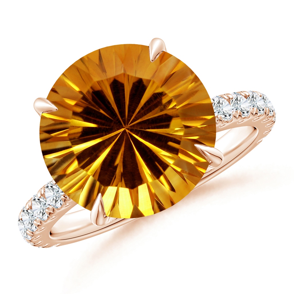 12.20x12.14x8.14mm AAAA GIA Certified Citrine Solitaire Ring with Diamond Accents in Rose Gold