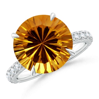 12.20x12.14x8.14mm AAAA GIA Certified Citrine Solitaire Ring with Diamond Accents in White Gold