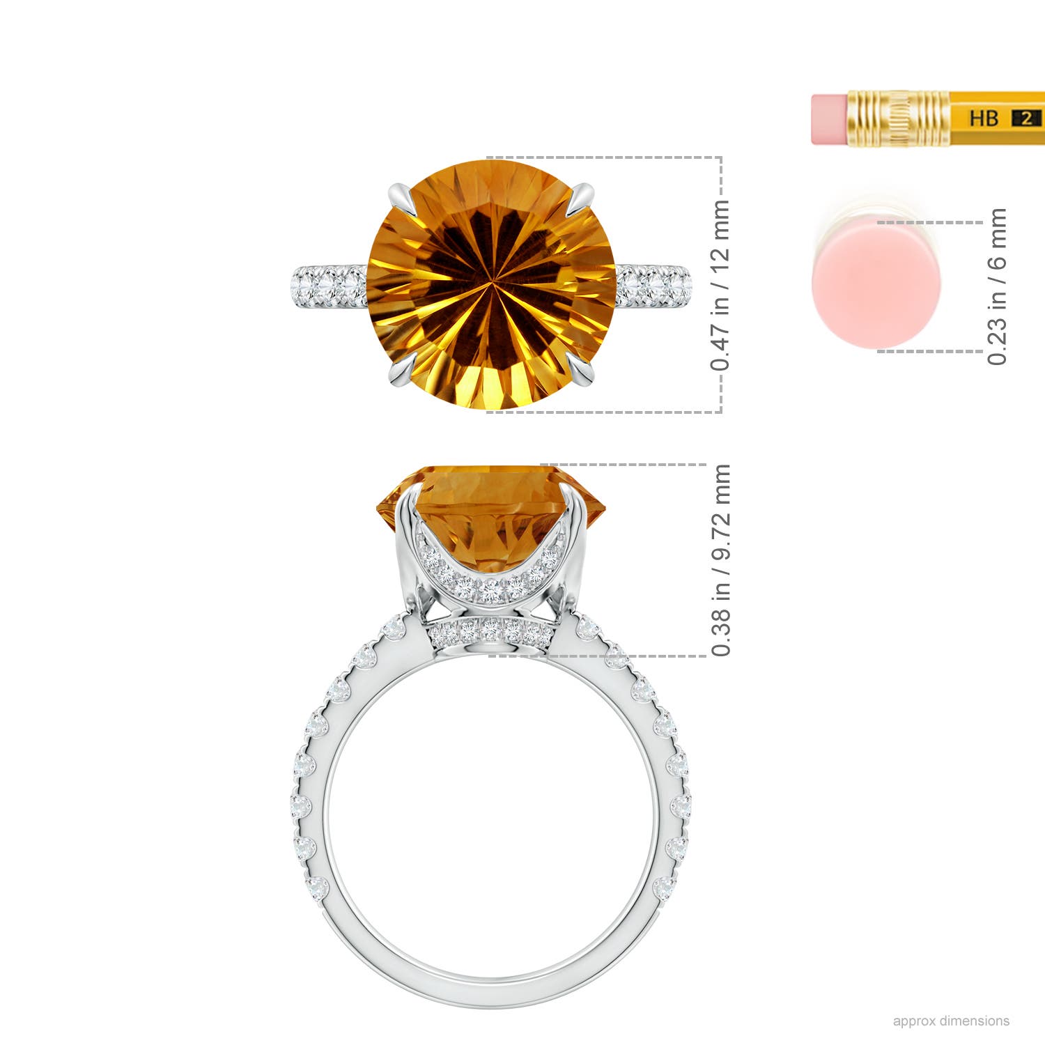 12.20x12.14x8.14mm AAAA GIA Certified Citrine Solitaire Ring with Diamond Accents in White Gold - ruler