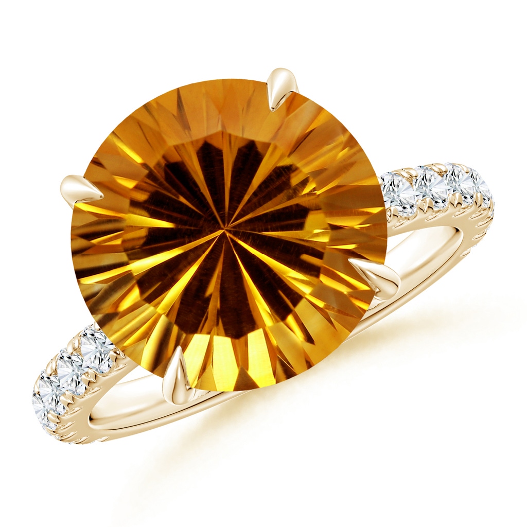 12.20x12.14x8.14mm AAAA GIA Certified Citrine Solitaire Ring with Diamond Accents in Yellow Gold